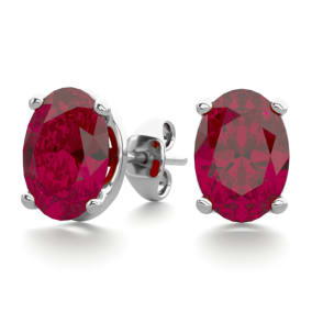 2 Carat Oval Shape Ruby Stud Earrings In Sterling Silver