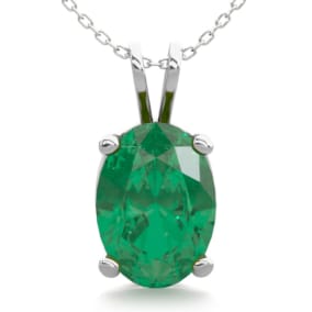 3/4 Carat Oval Shape Emerald Necklaces In Sterling Silver, 18 Inch Chain