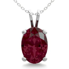 1 Carat Oval Shape Garnet Necklace In Sterling Silver, 18 Inches