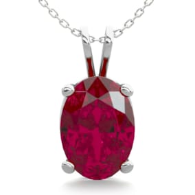 1 Carat Oval Shape Ruby Necklace In Sterling Silver, 18 Inches