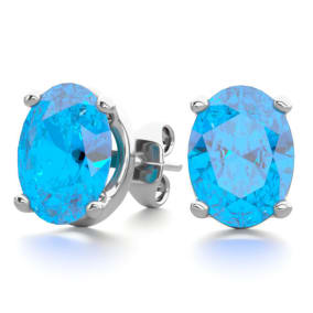 3 Carat Oval Shape Blue Topaz Stud Earrings In Sterling Silver