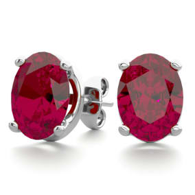 3 Carat Oval Shape Ruby Stud Earrings In Sterling Silver