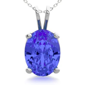 1 1/3 Carat Oval Shape Tanzanite Necklace In Sterling Silver, 18 Inches