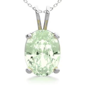 1 Carat Oval Shape Green Amethyst Necklace In Sterling Silver, 18 Inches