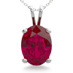 1 1/2 Carat Oval Shape Ruby Necklace In Sterling Silver, 18 Inches