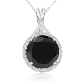 5 Carat Black and White Diamond Halo Necklace In 14 Karat White Gold