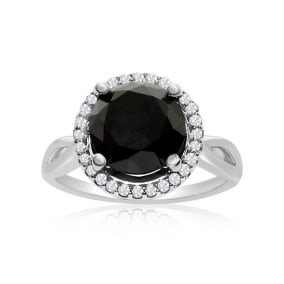 4 3/4 Carat Black and White Diamond Halo Ring In 14 Karat White Gold
