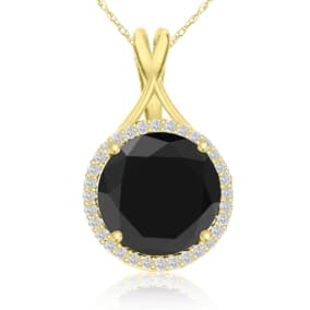 5 Carat Black and White Diamond Halo Necklace In 14 Karat Yellow Gold