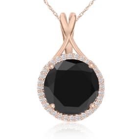 5 Carat Black and White Diamond Halo Necklace In 14 Karat Rose Gold