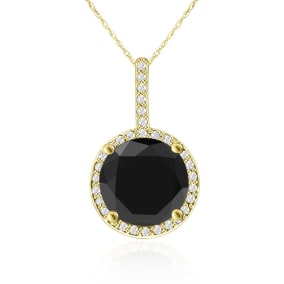 4 1/4 Carat Black and White Diamond Halo Necklace In 14 Karat Yellow Gold