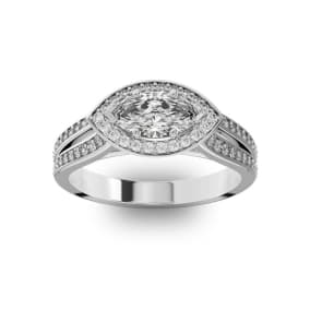 1 Carat Natural Marquise Shape Antique Halo Diamond Engagement Ring In 14 Karat White Gold