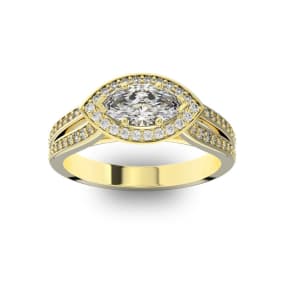 1 Carat Natural Marquise Shape Antique Halo Diamond Engagement Ring In 14 Karat Yellow Gold