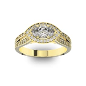 1 Carat Marquise Shape Antique Halo Diamond Engagement Ring In 14 Karat Yellow Gold