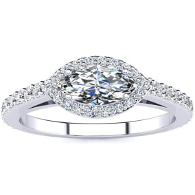 3/4 Carat Marquise Shape Halo Diamond Engagement Ring in 14 Karat White Gold