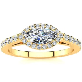 3/4 Carat Natural Marquise Shape Halo Diamond Engagement Ring in 14 Karat Yellow Gold