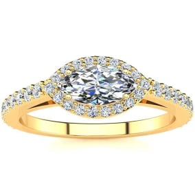 3/4 Carat Marquise Shape Halo Diamond Engagement Ring in 14 Karat Yellow Gold