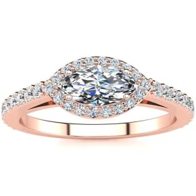 3/4 Carat Marquise Shape Halo Diamond Engagement Ring in 14 Karat Rose Gold