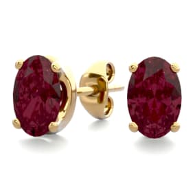 Garnet Earrings: Garnet Jewelry: 1 Carat Oval Shape Garnet Stud Earrings In 14K Yellow Gold Over Sterling Silver