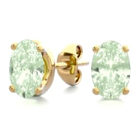 1 Carat Oval Shape Green Amethyst Stud Earrings In 14K Yellow Gold Over Sterling Silver