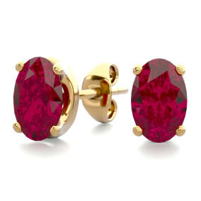 1 Carat Oval Shape Ruby Stud Earrings In 14K Yellow Gold Over Sterling Silver