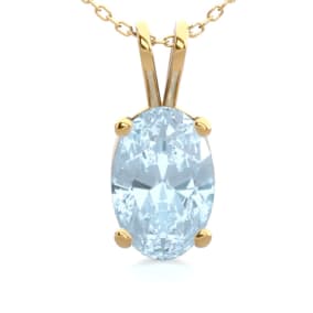 1/2 Carat Oval Shape Aquamarine Necklace In 14K Yellow Gold Over Sterling Silver, 18 Inches