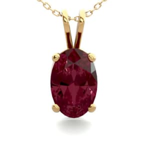1/2 Carat Oval Shape Garnet Necklace In 14K Yellow Gold Over Sterling Silver, 18 Inches