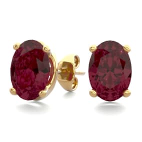 2 Carat Oval Shape Garnet Stud Earrings In 14K Yellow Gold Over Sterling Silver