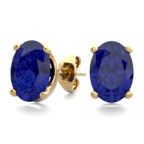 2 Carat Oval Shape Sapphire Stud Earrings In Yellow Gold OverSterling Silver. Beautiful Blue Sapphires!