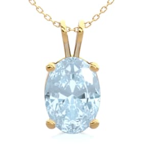 Aquamarine Necklace: Aquamarine Jewelry: 3/4 Carat Oval Shape Aquamarine Necklace In 14K Yellow Gold Over Sterling Silver, 18 Inches