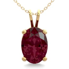 1 Carat Oval Shape Garnet Necklace In 14K Yellow Gold Over Sterling Silver, 18 Inches