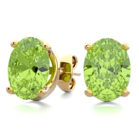 2 3/4 Carat Oval Shape Peridot Stud Earrings In 14K Yellow Gold Over Sterling Silver