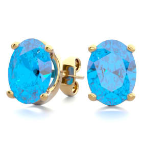 3 Carat Oval Shape Blue Topaz Stud Earrings In 14K Yellow Gold Over Sterling Silver