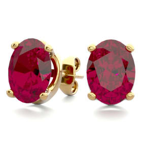 3 Carat Oval Shape Ruby Stud Earrings In 14K Yellow Gold Over Sterling Silver