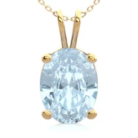 Aquamarine Necklace: Aquamarine Jewelry: 1 Carat Oval Shape Aquamarine Necklace In 14K Yellow Gold Over Sterling Silver, 18 Inches