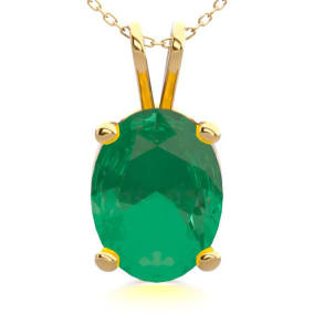 1 Carat Oval Shape Emerald Necklaces In 14 Karat Yellow Gold Over Sterling Silver, 18 Inch Chain