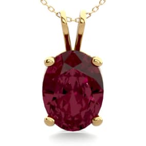 Garnet Necklace: Garnet Jewelry: 1 1/2 Carat Oval Shape Garnet Necklace In 14K Yellow Gold Over Sterling Silver, 18 Inches