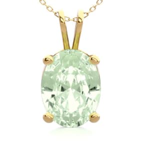 1 Carat Oval Shape Green Amethyst Necklace In 14K Yellow Gold Over Sterling Silver, 18 Inches