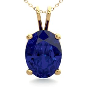 1 1/2 Carat Oval Shape Sapphire Necklace In 14K Yellow Gold Over Sterling Silver, 18 Inches