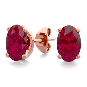 1 Carat Oval Shape Ruby Stud Earrings In 14K Rose Gold Over Sterling Silver