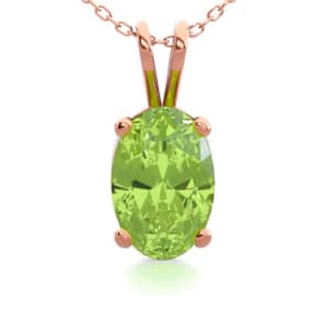 1/2 Carat Oval Shape Peridot Necklace In 14K Rose Gold Over Sterling Silver, 18 Inches