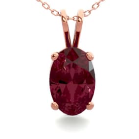 Garnet Necklace: Garnet Jewelry: 1/2 Carat Oval Shape Garnet Necklace In 14K Rose Gold Over Sterling Silver, 18 Inches