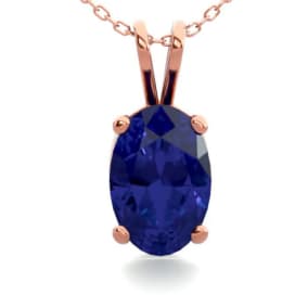 1/2 Carat Oval Shape Sapphire Necklace In 14K Rose Gold Over Sterling Silver, 18 Inches