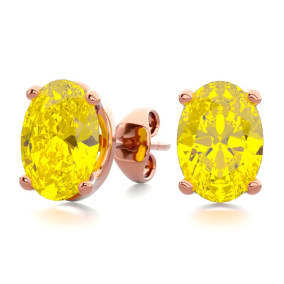 1 1/2 Carat Oval Shape Citrine Stud Earrings In 14K Rose Gold Over Sterling Silver