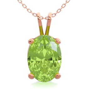 1 Carat Oval Shape Peridot Necklace In 14K Rose Gold Over Sterling Silver, 18 Inches