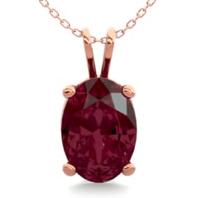 Garnet Necklace: Garnet Jewelry: 1 Carat Oval Shape Garnet Necklace In 14K Rose Gold Over Sterling Silver, 18 Inches