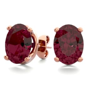Garnet Earrings: Garnet Jewelry: 3 Carat Oval Shape Garnet Stud Earrings In 14K Rose Gold Over Sterling Silver