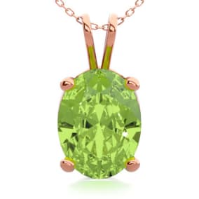 1 1/3 Carat Oval Shape Peridot Necklace In 14K Rose Gold Over Sterling Silver, 18 Inches