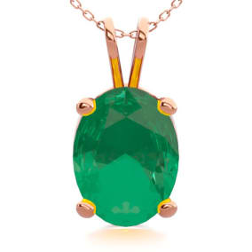 1 Carat Oval Shape Emerald Necklaces In 14 Karat Rose Gold Over Sterling Silver, 18 Inch Chain