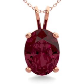 Garnet Necklace: Garnet Jewelry: 1 1/2 Carat Oval Shape Garnet Necklace In 14K Rose Gold Over Sterling Silver, 18 Inches