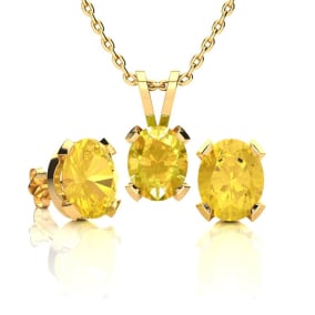 3 Carat Oval Shape Citrine Necklace and Earring Set In 14K Yellow Gold Over Sterling Silver